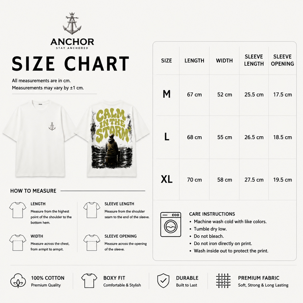 Calm In The Storm Boxy Fit T-Shirt – Premium Heavy Cotton Oversized Tee | White