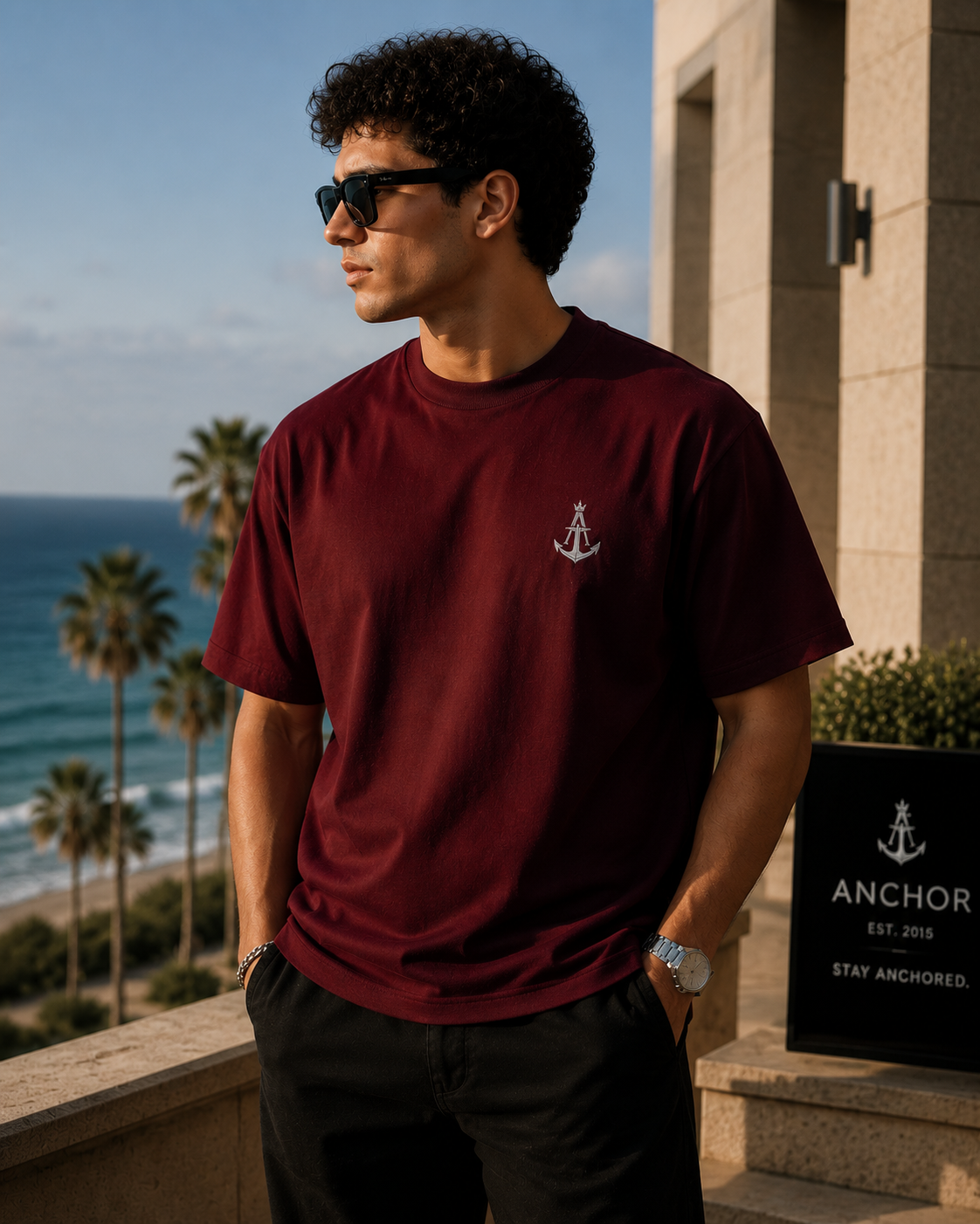 Anchor Essential Box Fit T-Shirt – Burgundy | Premium Heavy Cotton