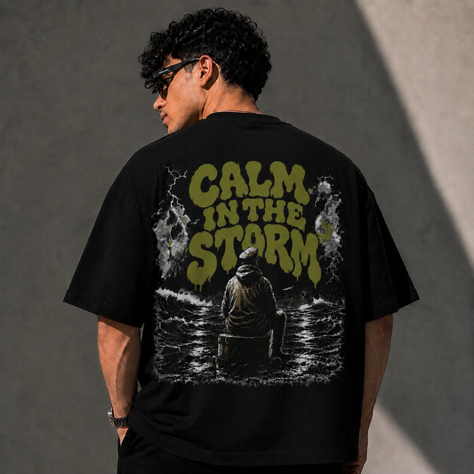 Calm In The Storm Boxy Fit T-Shirt – Premium Heavyweight Oversized Graphic Tee | Black