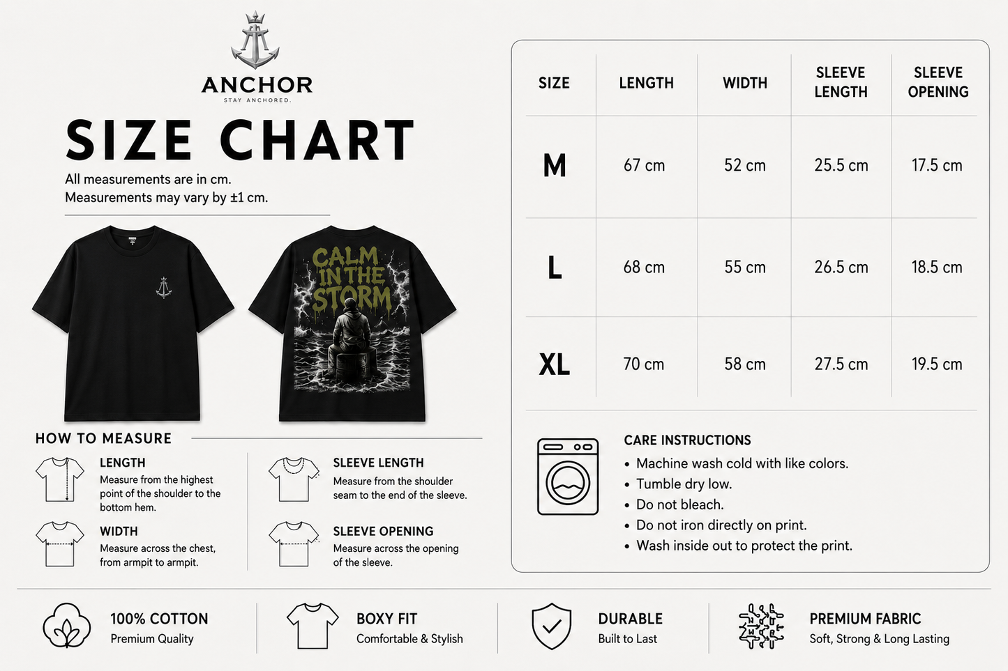 Calm In The Storm Boxy Fit T-Shirt – Premium Heavyweight Oversized Graphic Tee | Black