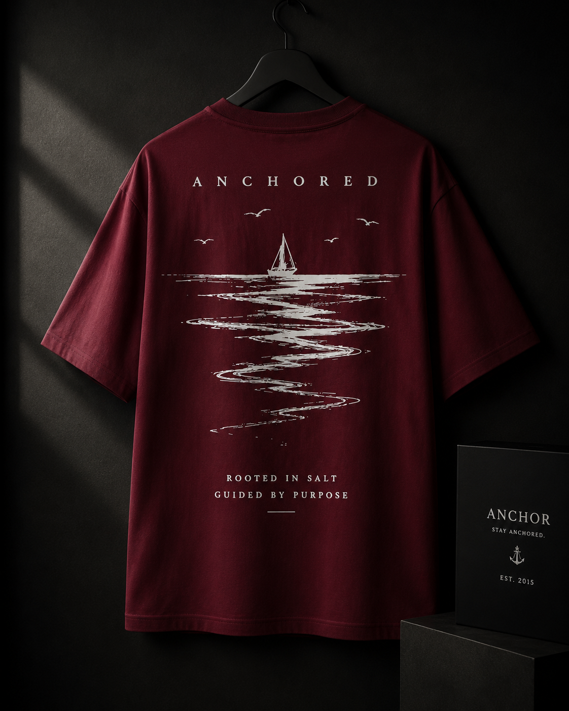 Anchor Essential Box Fit T-Shirt – Burgundy | Premium Heavy Cotton