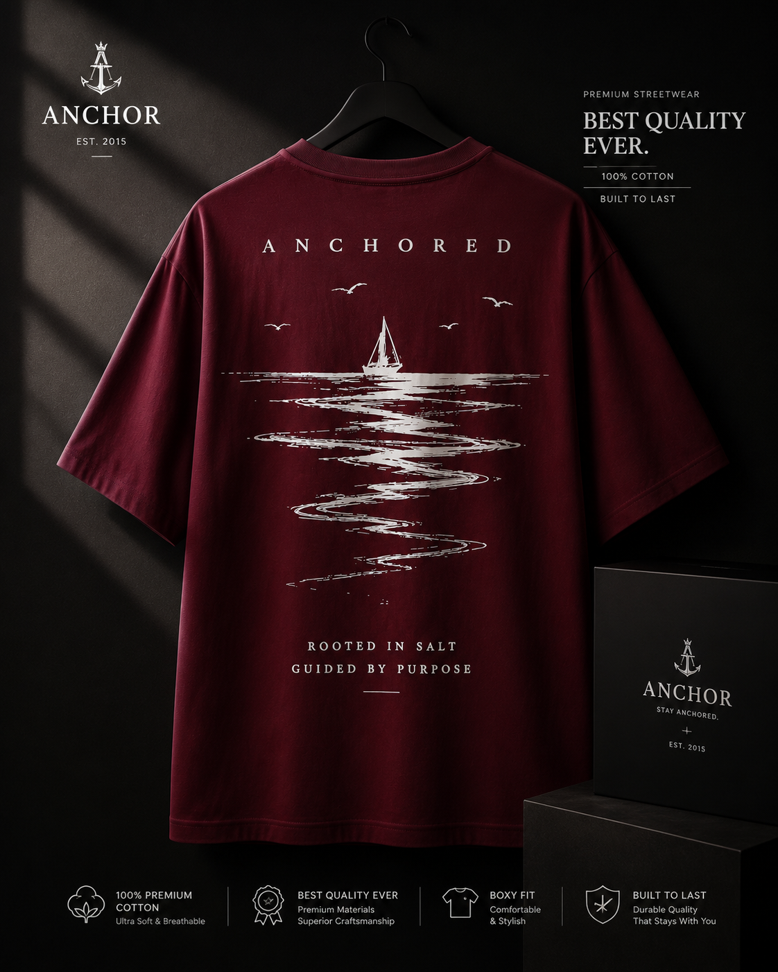 Anchor Women's Anchored Ship Box Fit T-Shirt – Burgundy
