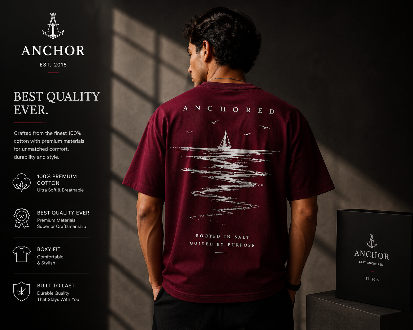 Anchor Essential Box Fit T-Shirt – Burgundy | Premium Heavy Cotton