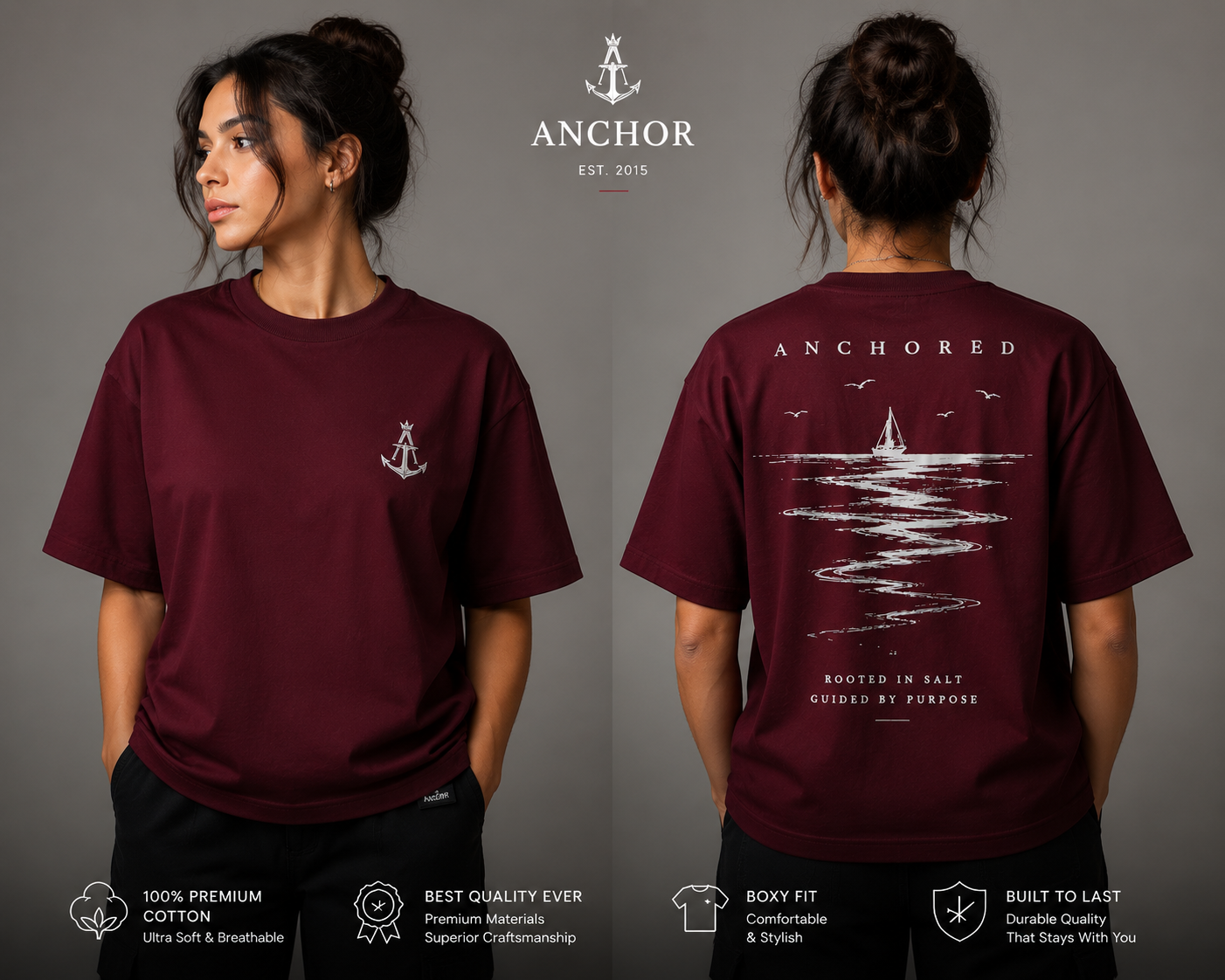 Anchor Women's Anchored Ship Box Fit T-Shirt – Burgundy