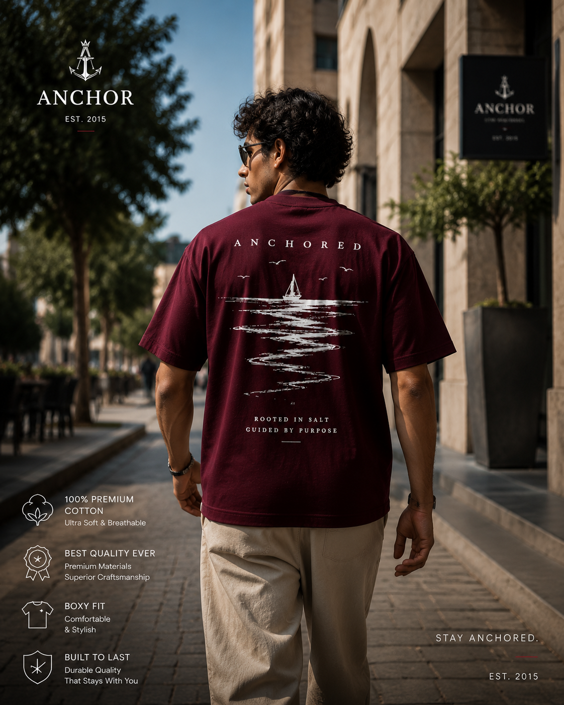 Anchor Essential Box Fit T-Shirt – Burgundy | Premium Heavy Cotton