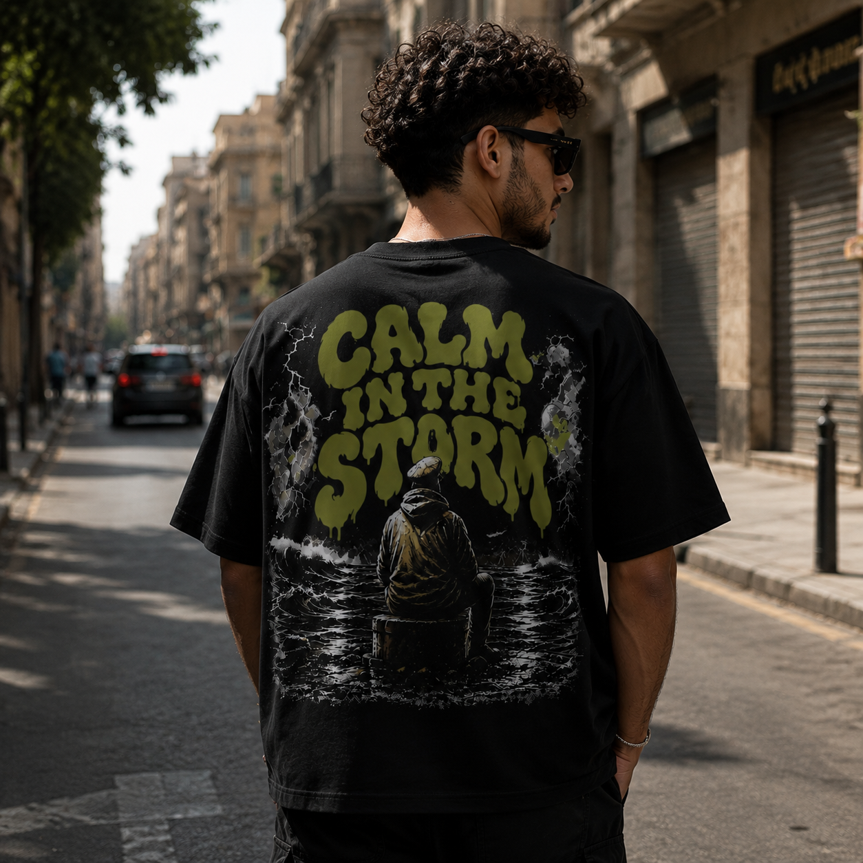 Calm In The Storm Boxy Fit T-Shirt – Premium Heavyweight Oversized Graphic Tee | Black