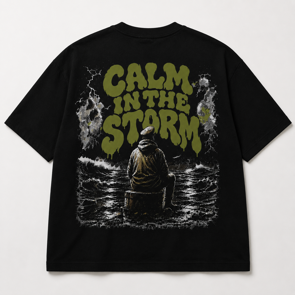 Calm In The Storm Boxy Fit T-Shirt – Premium Heavyweight Oversized Graphic Tee | Black