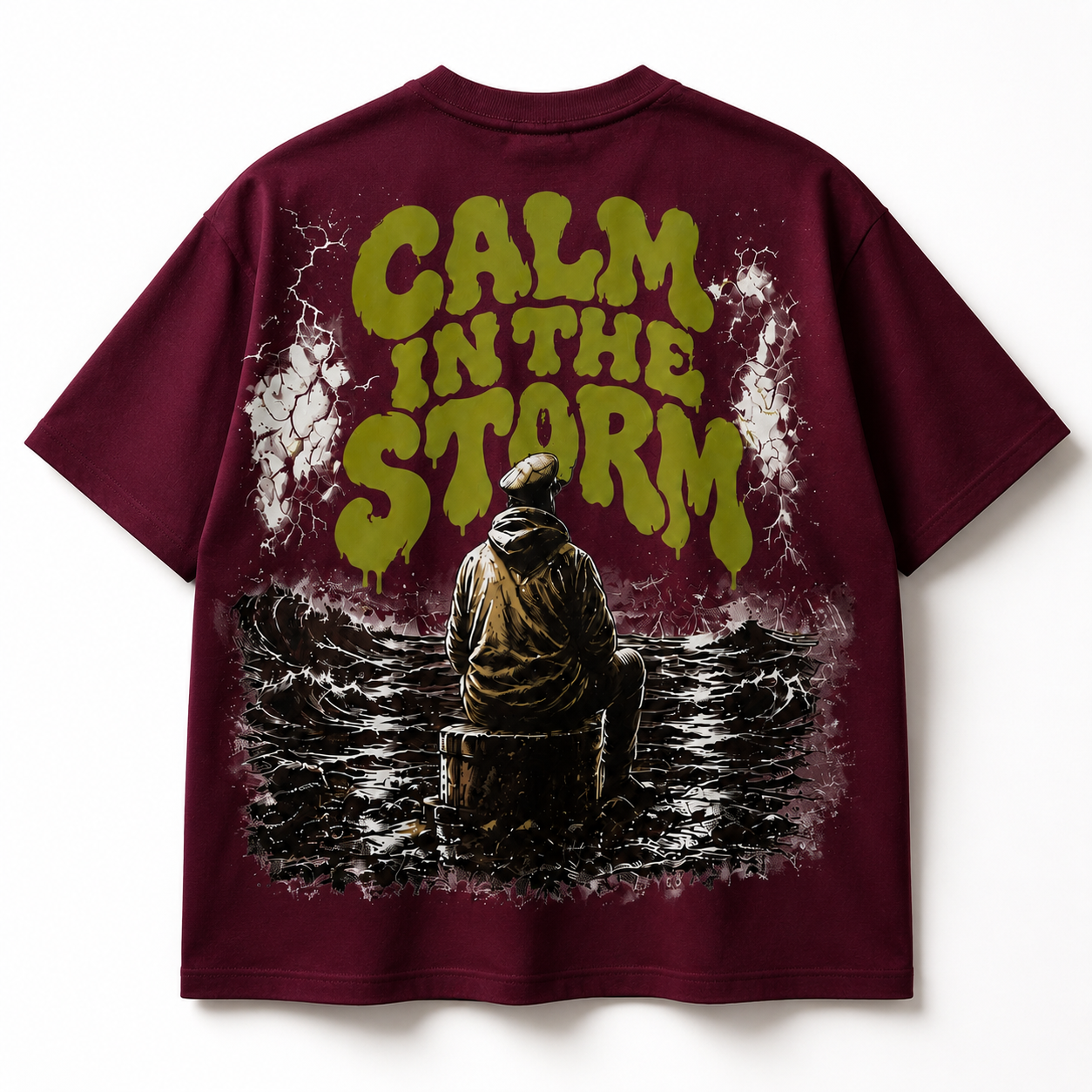 Calm In The Storm | Premium Heavyweight Box Fit T-Shirt – Burgundy | 100% Cotton | Anchor