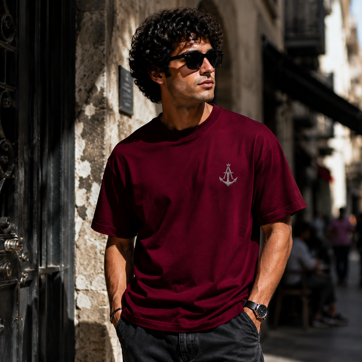Calm In The Storm | Premium Heavyweight Box Fit T-Shirt – Burgundy | 100% Cotton | Anchor