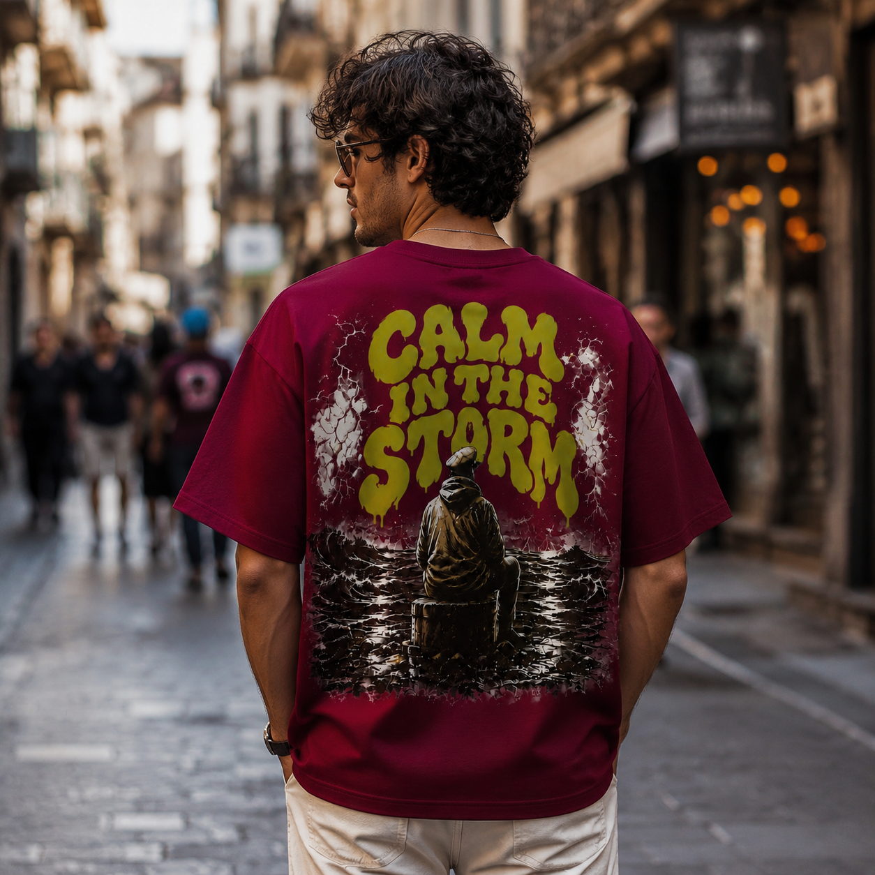 Calm In The Storm | Premium Heavyweight Box Fit T-Shirt – Burgundy | 100% Cotton | Anchor