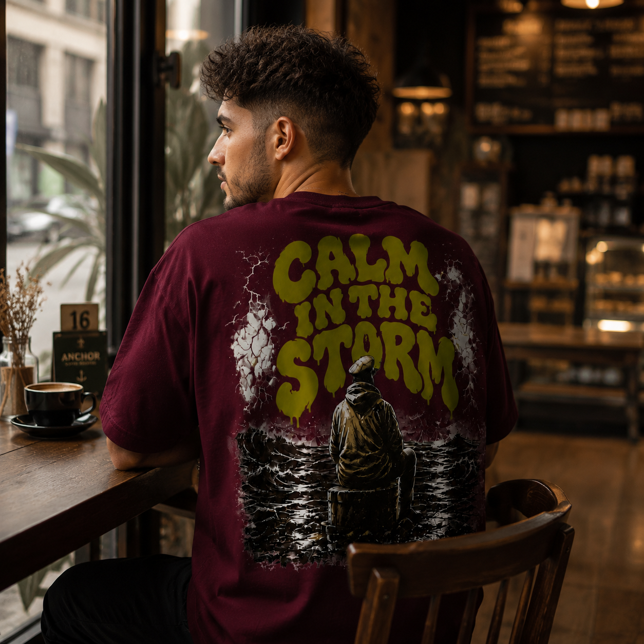 Calm In The Storm | Premium Heavyweight Box Fit T-Shirt – Burgundy | 100% Cotton | Anchor