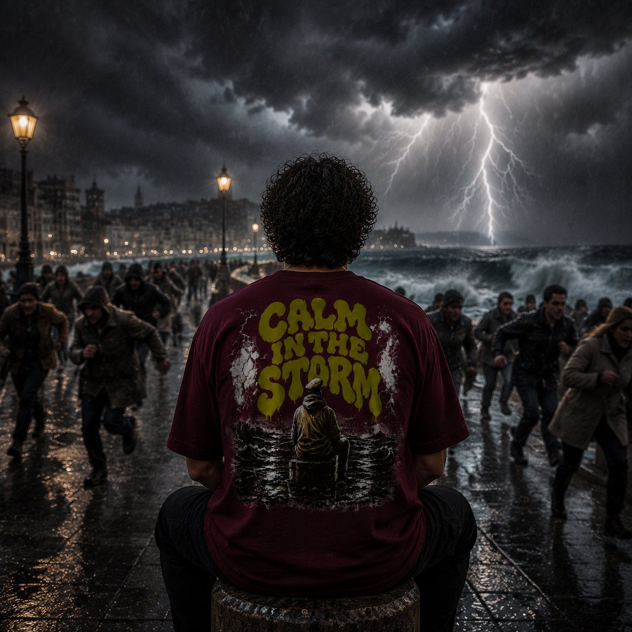 Calm In The Storm | Premium Heavyweight Box Fit T-Shirt – Burgundy | 100% Cotton | Anchor