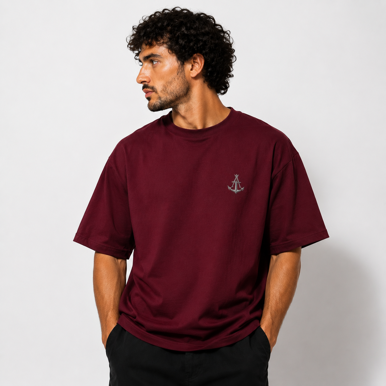 Calm In The Storm | Premium Heavyweight Box Fit T-Shirt – Burgundy | 100% Cotton | Anchor