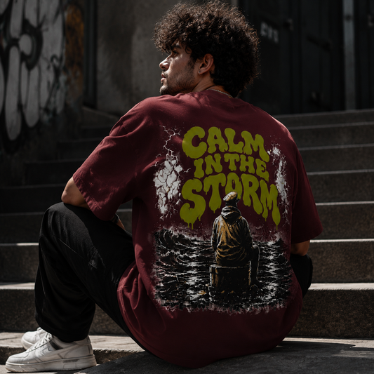 Calm In The Storm | Premium Heavyweight Box Fit T-Shirt – Burgundy | 100% Cotton | Anchor