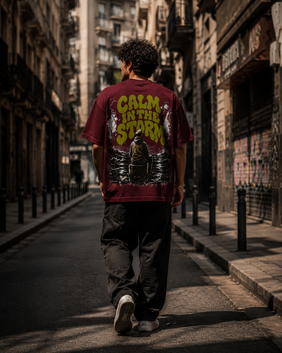 Calm In The Storm | Premium Heavyweight Box Fit T-Shirt – Burgundy | 100% Cotton | Anchor