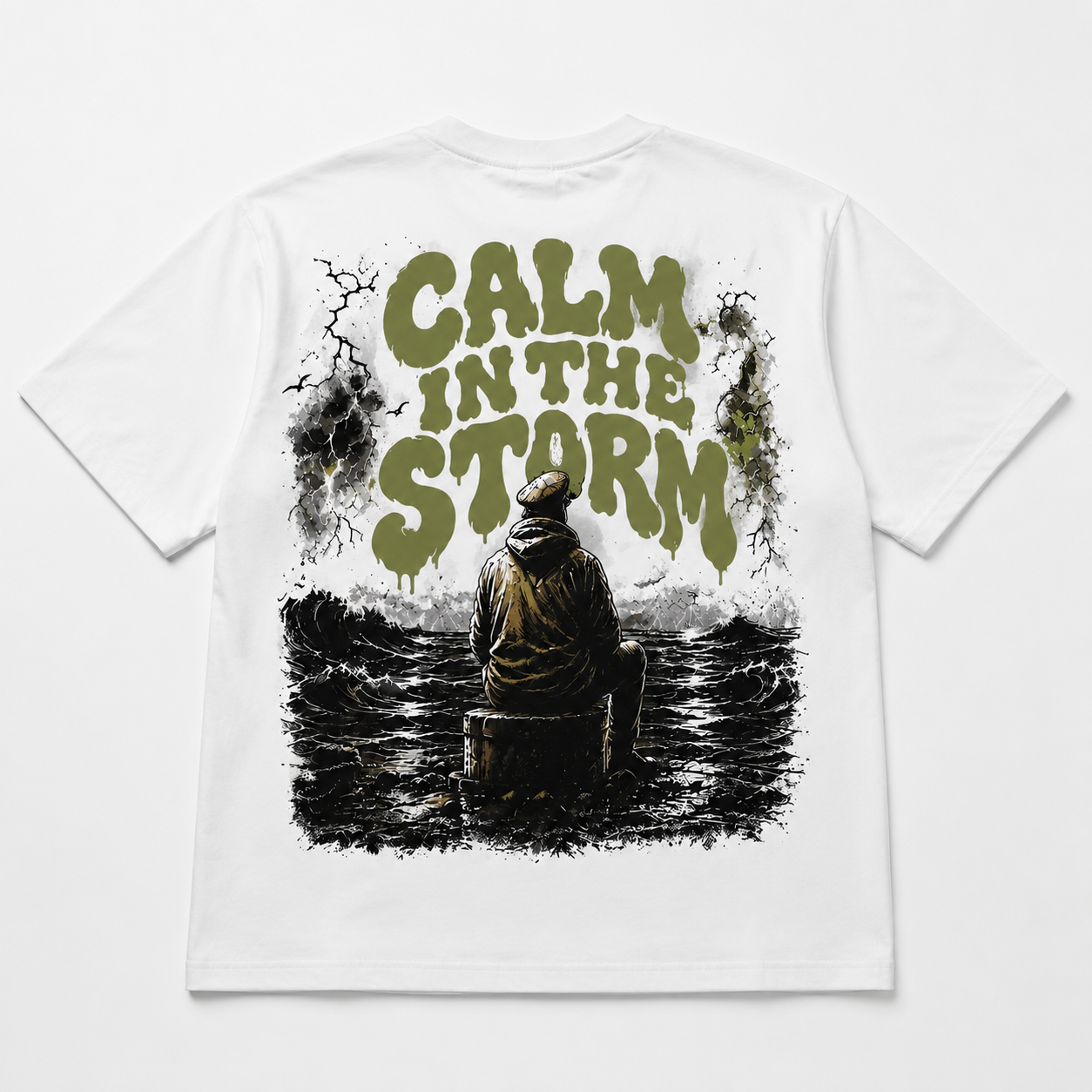 Calm In The Storm Boxy Fit T-Shirt – Premium Heavy Cotton Oversized Tee | White