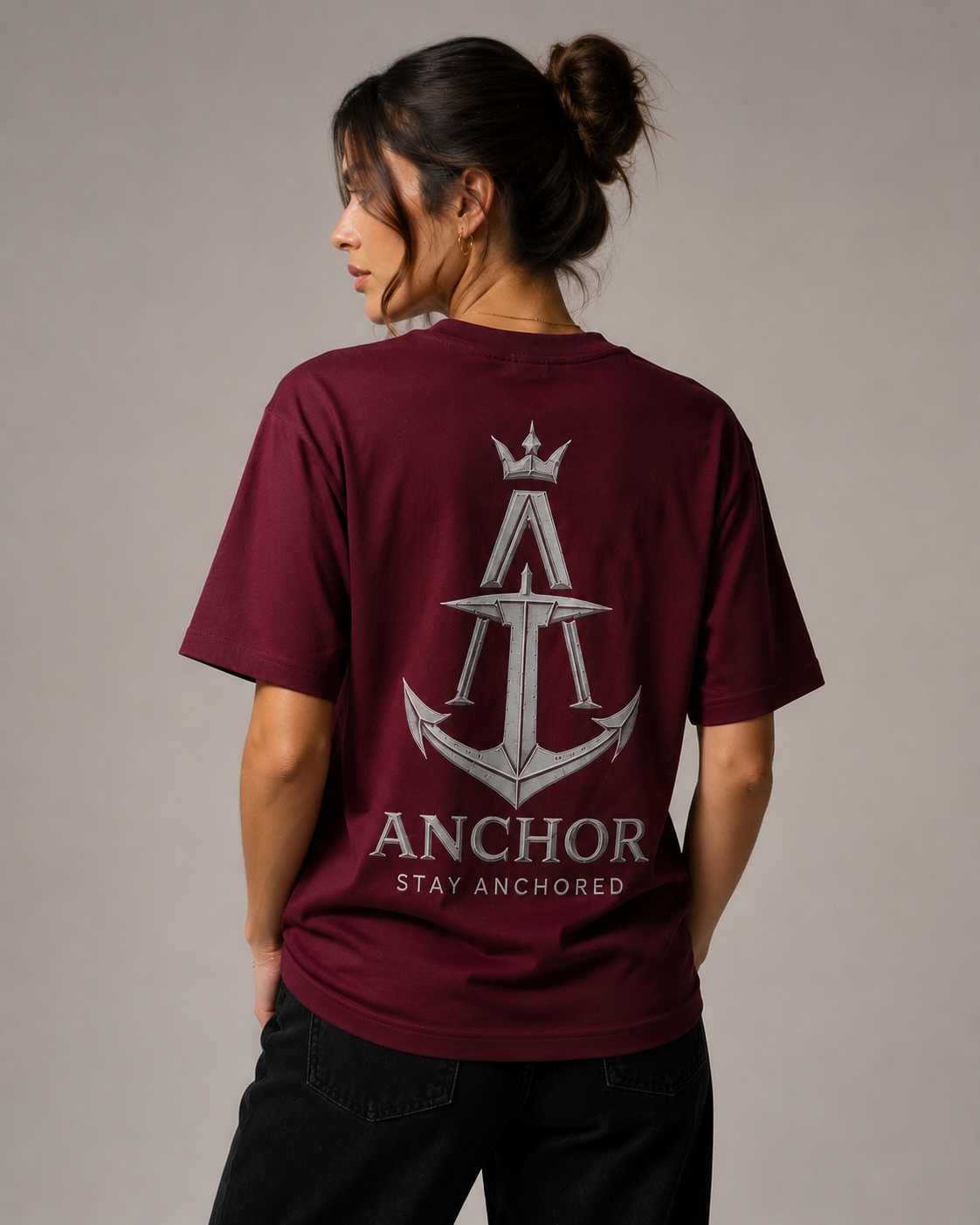 Anchor Burgundy Box Fit T-Shirt – Signature Back Graphic Edition
