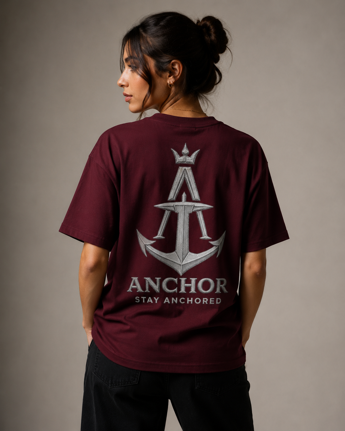 Anchor Burgundy Box Fit T-Shirt – Signature Back Graphic Edition