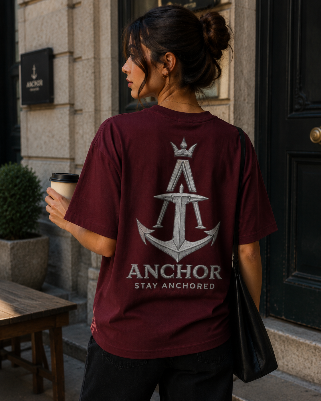 Anchor Burgundy Box Fit T-Shirt – Signature Back Graphic Edition