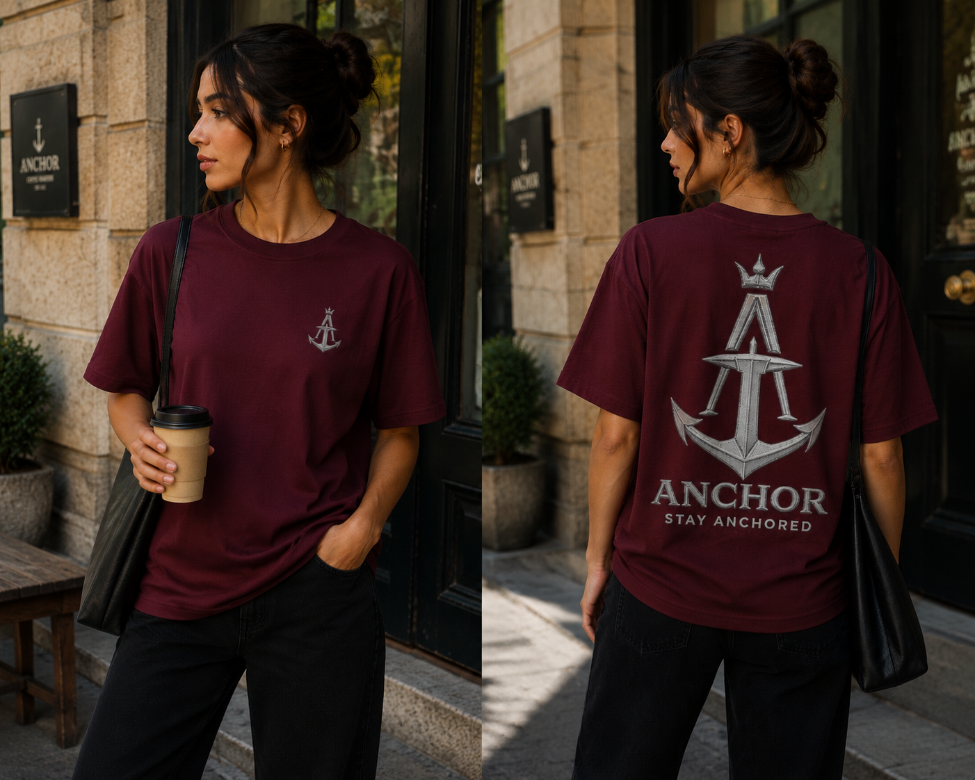 Anchor Burgundy Box Fit T-Shirt – Signature Back Graphic Edition