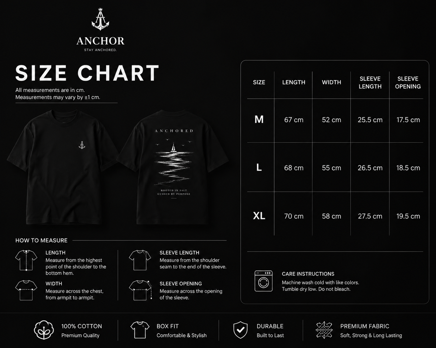 Anchored Sailboat Box Fit T-Shirt – Black | Premium Heavy Cotton