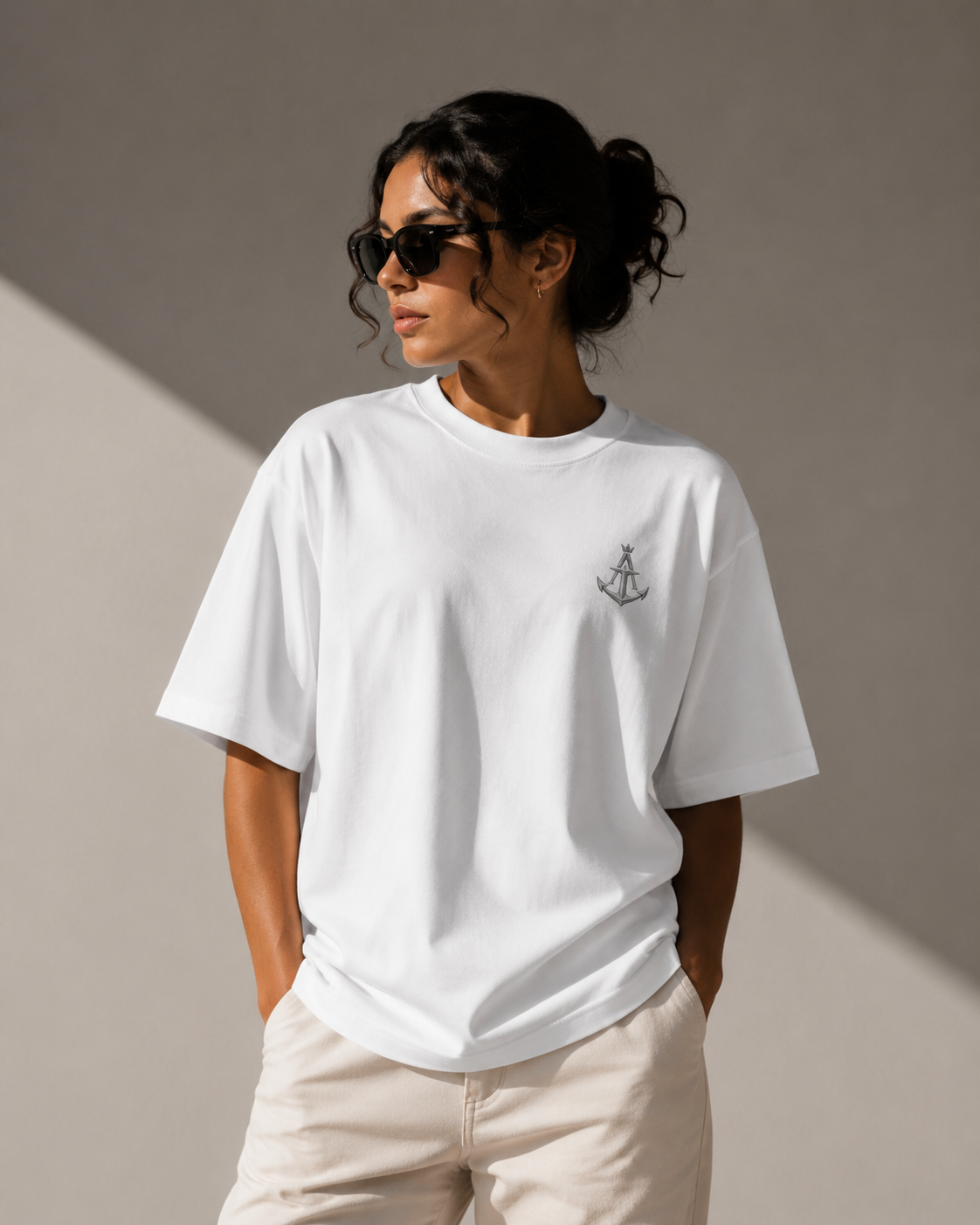 Anchored Sailboat Box Fit T-Shirt – White | Premium Heavy Cotton