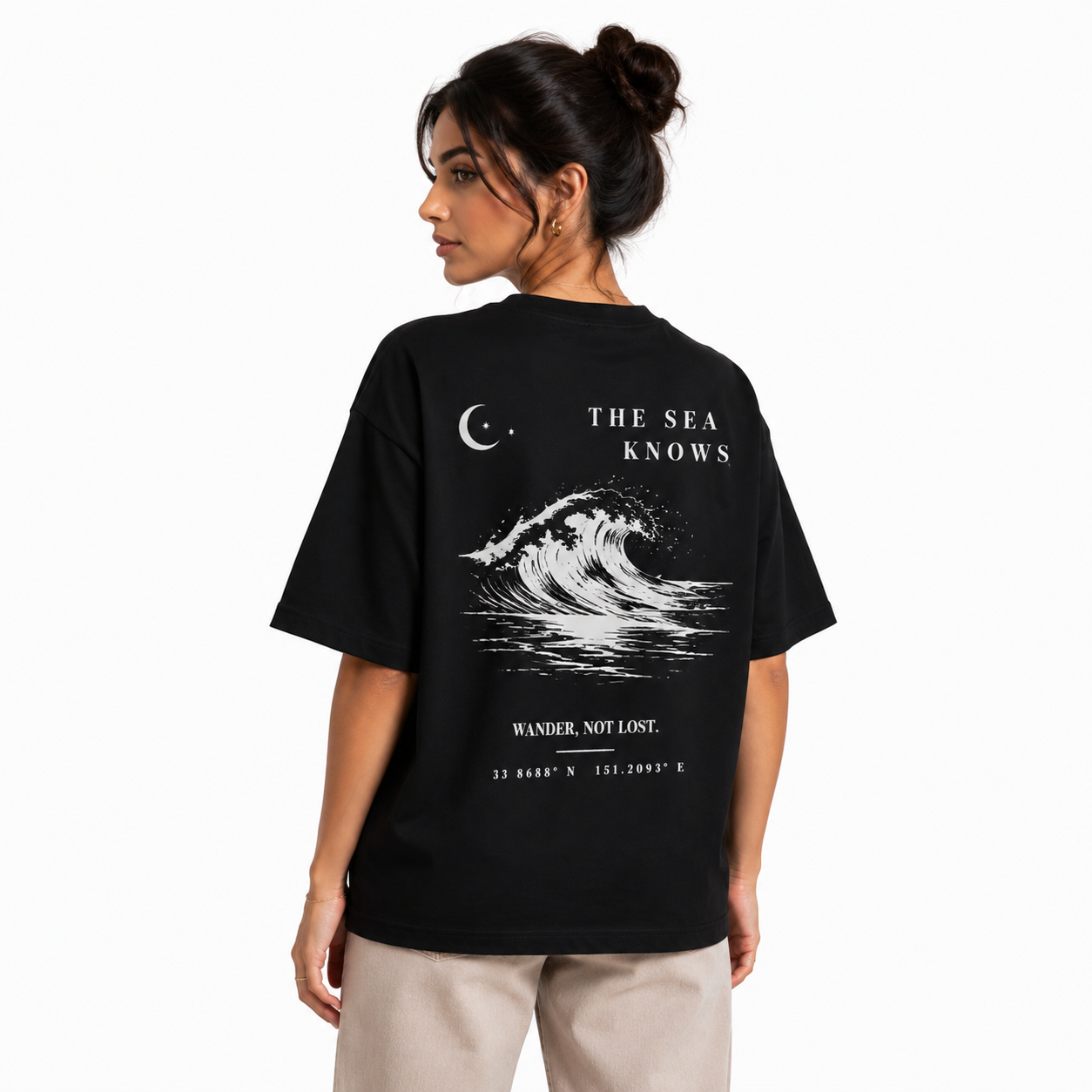 The Sea Knows Oversized Black T-Shirt | Premium Cotton Graphic Tee