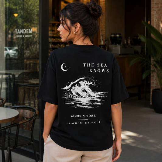 The Sea Knows Oversized Black T-Shirt | Premium Cotton Graphic Tee