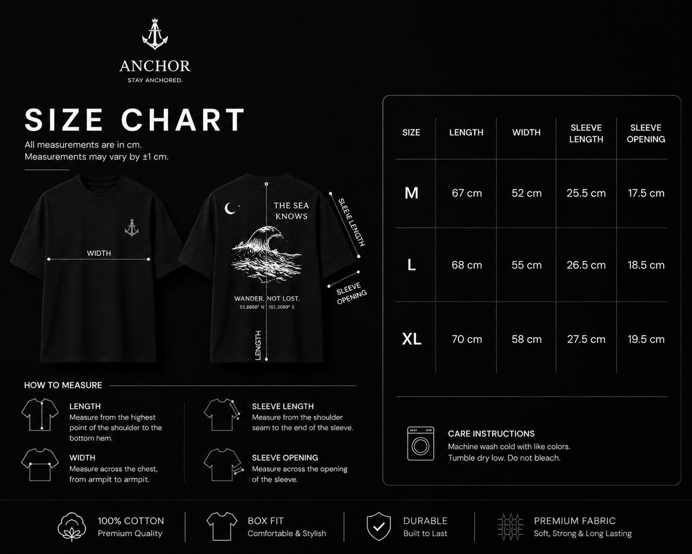 The Sea Knows Oversized Black T-Shirt | Premium Cotton Graphic Tee