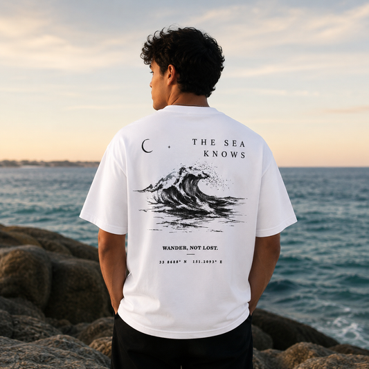 The Sea Knows – Premium Boxy Tee | White