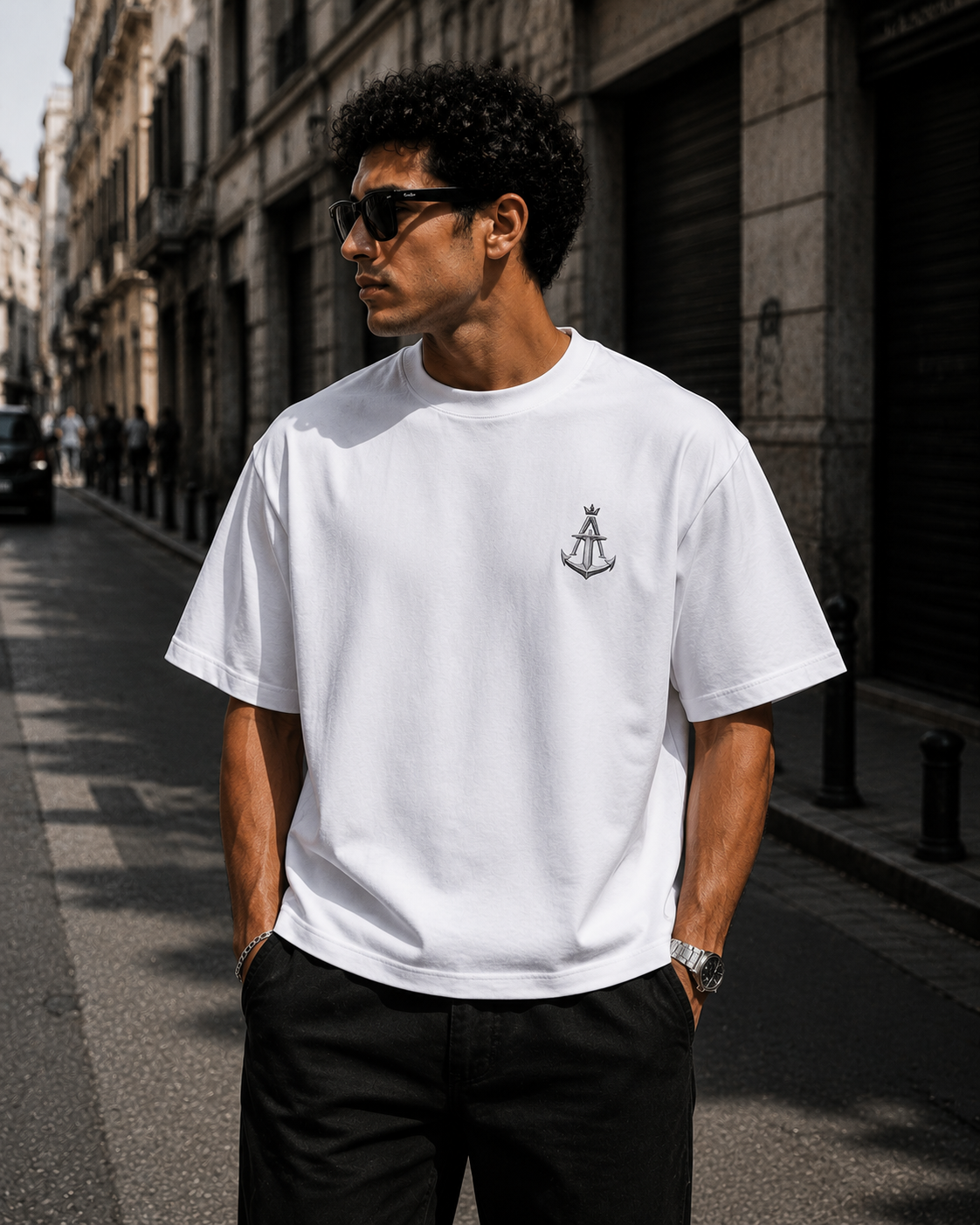 Anchored Sailboat Box Fit T-Shirt – White | Premium Heavy Cotton