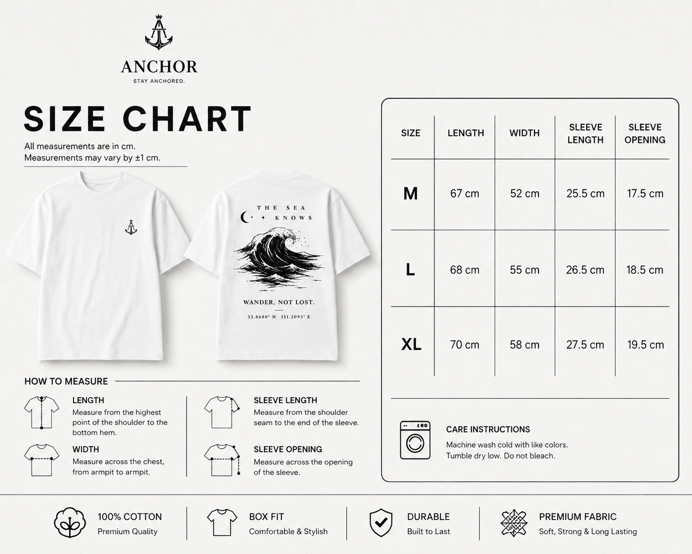 Anchor "The Sea Knows" Boxy Fit T-Shirt – White | Premium Heavyweight Cotton |