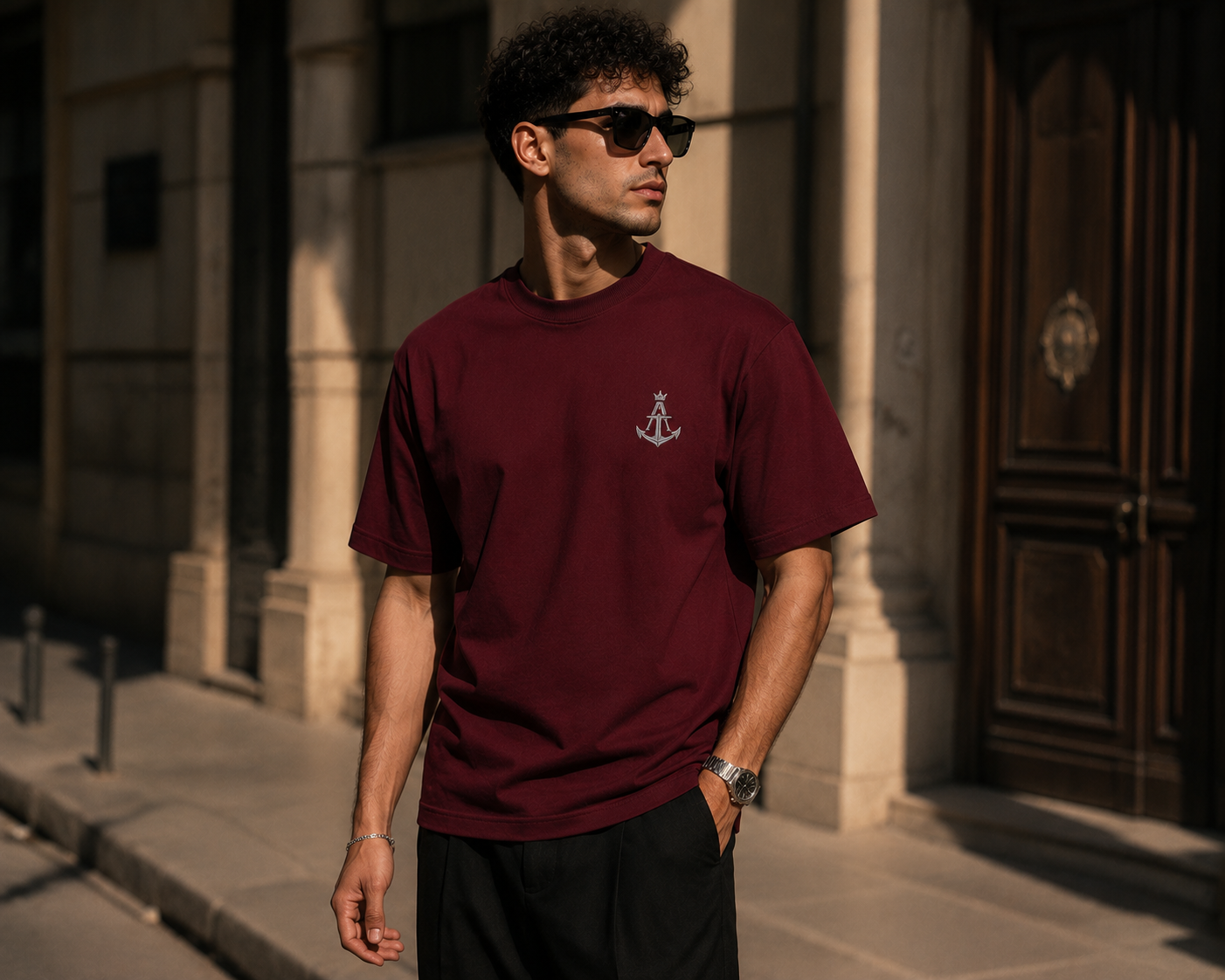 Anchor Premium Box Fit Tee – Burgundy