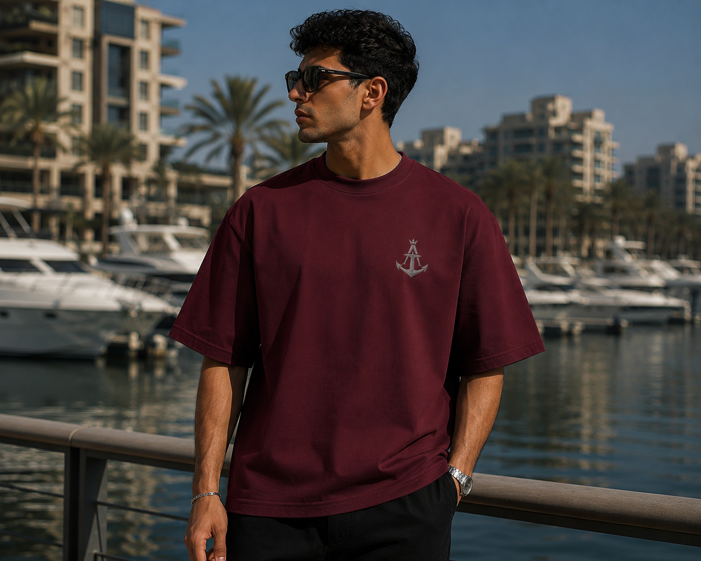 Anchor Premium Box Fit Tee – Burgundy
