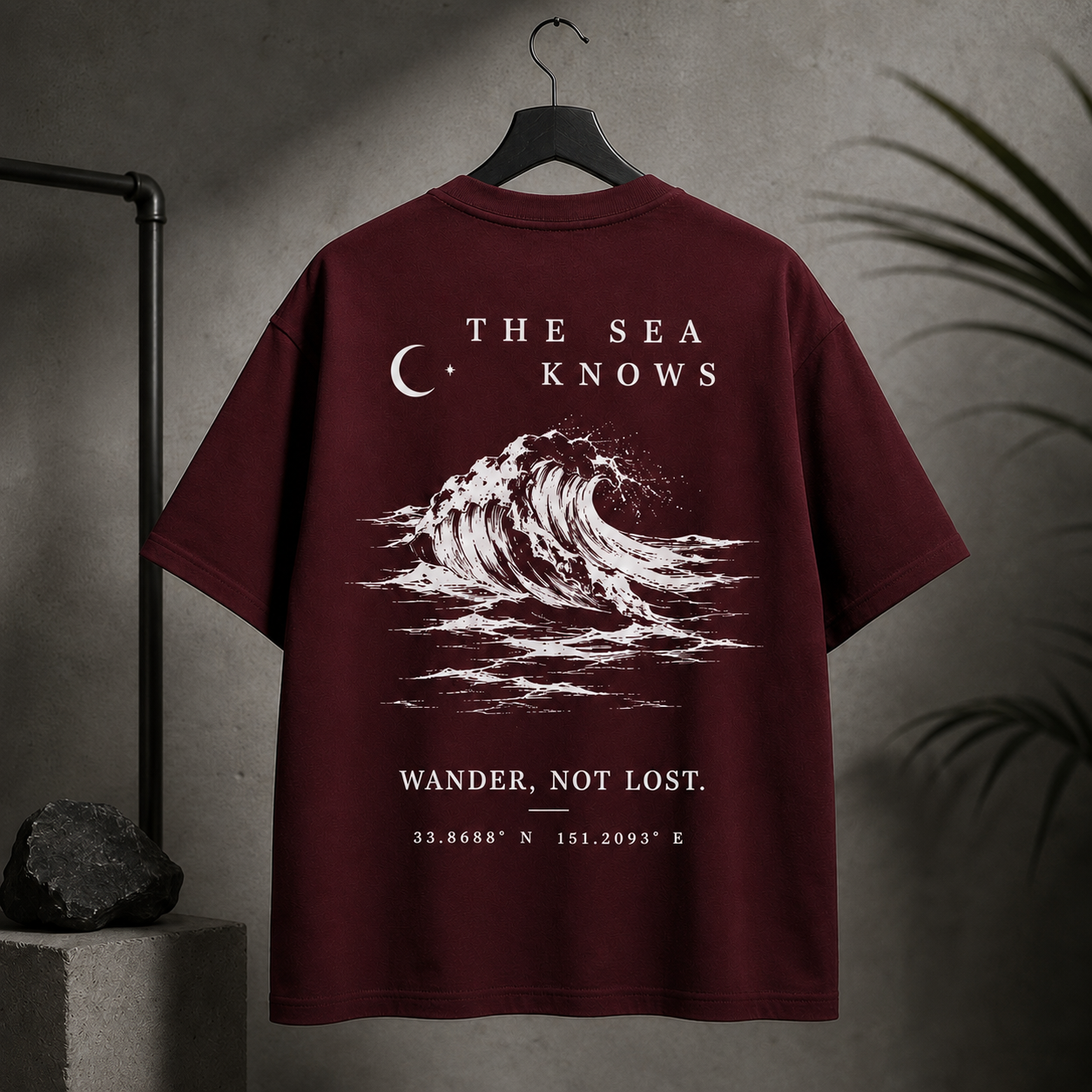 Anchor “The Sea Knows” Boxy Fit T-Shirt – Burgundy