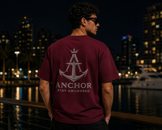 Anchor Premium Box Fit Tee – Burgundy