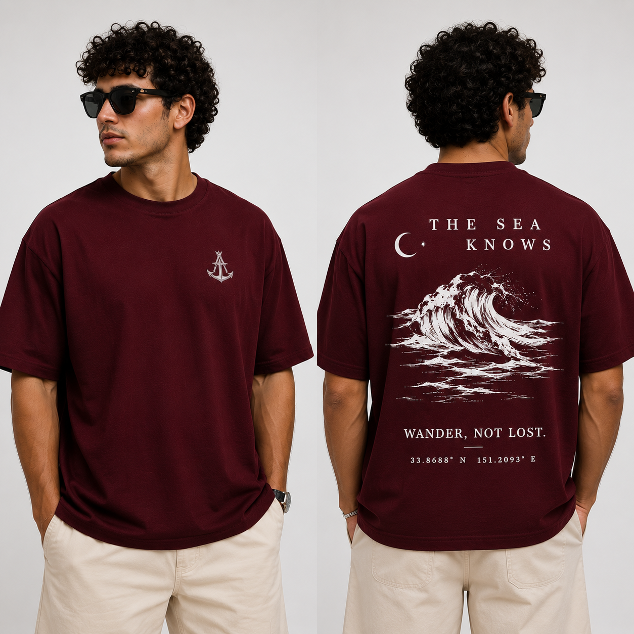 Anchor "The Sea Knows" Boxy Fit T-Shirt – Premium Heavy Cotton | Burgundy