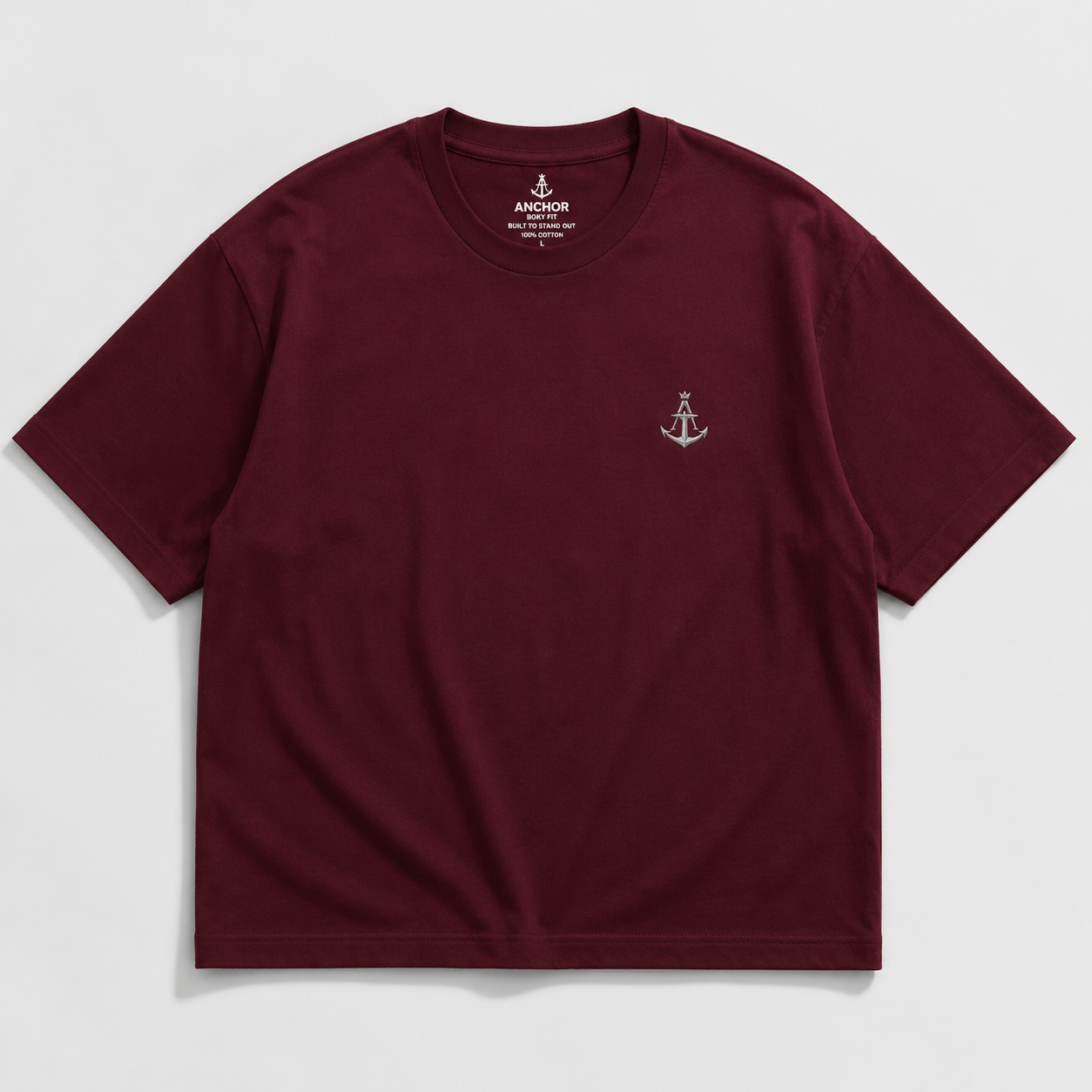Anchor “The Sea Knows” Boxy Fit T-Shirt – Burgundy