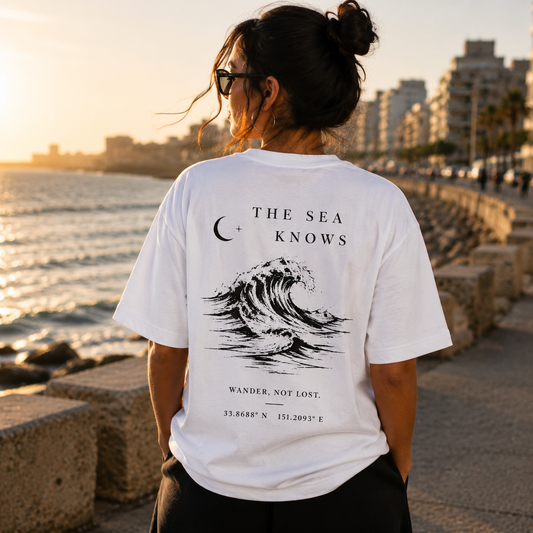 Anchor "The Sea Knows" Boxy Fit T-Shirt – White | Premium Heavyweight Cotton |
