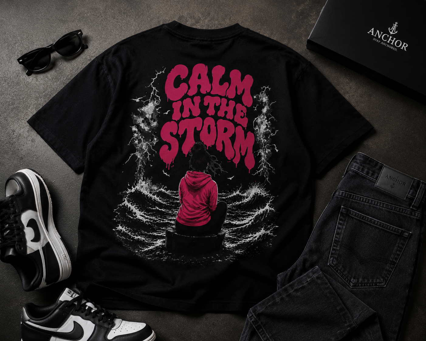 Anchor™ Calm in the Storm Box Fit Graphic T-Shirt for Women – Black
