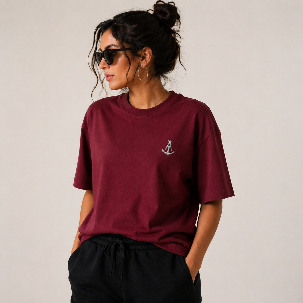 Anchor “The Sea Knows” Boxy Fit T-Shirt – Burgundy