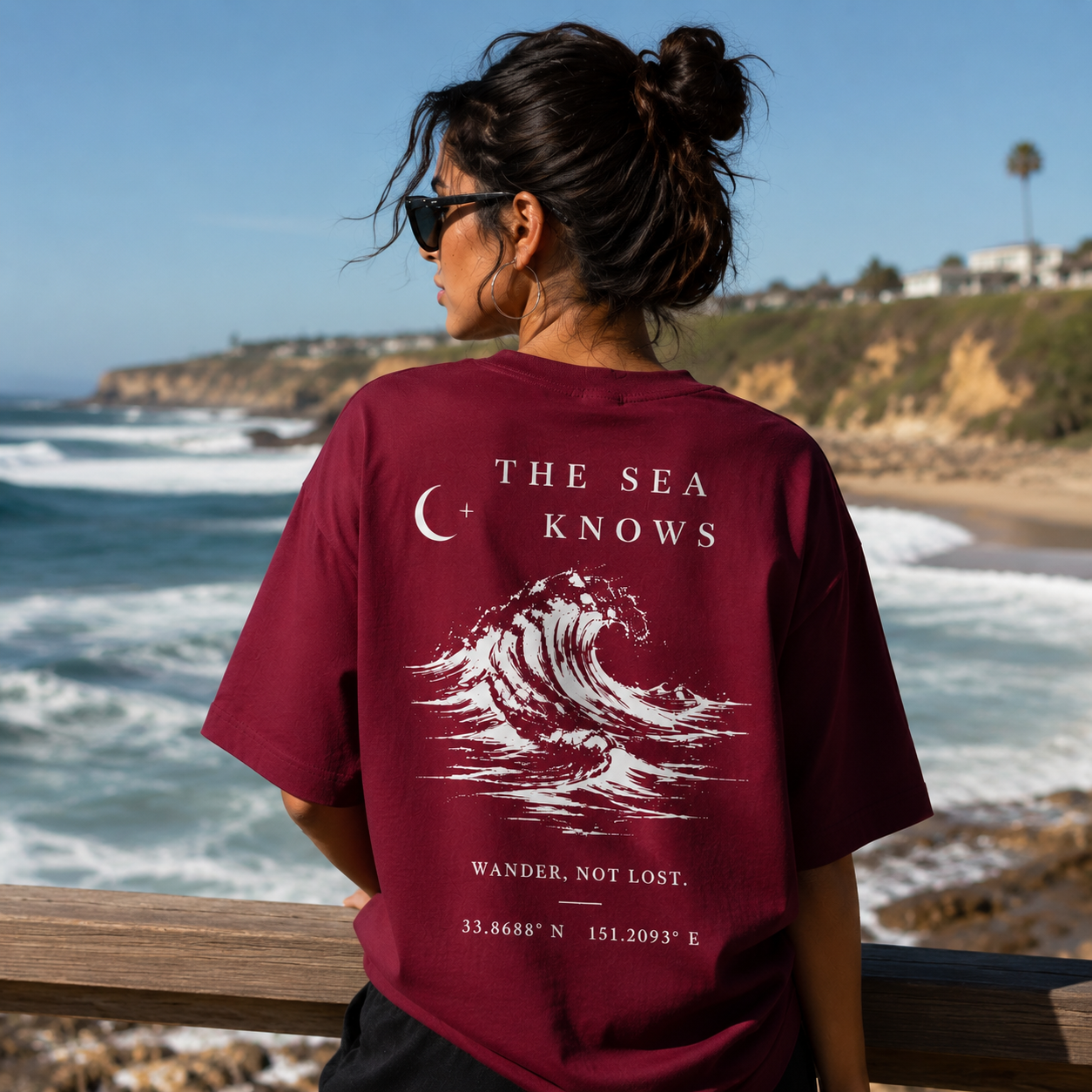 Anchor “The Sea Knows” Boxy Fit T-Shirt – Burgundy