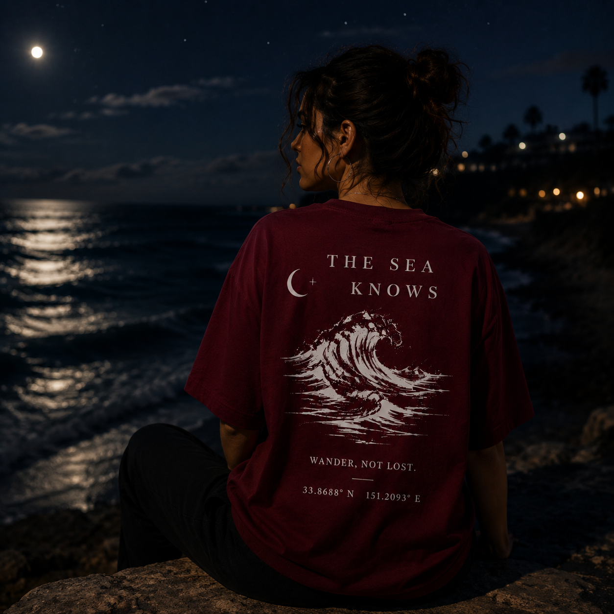 Anchor “The Sea Knows” Boxy Fit T-Shirt – Burgundy