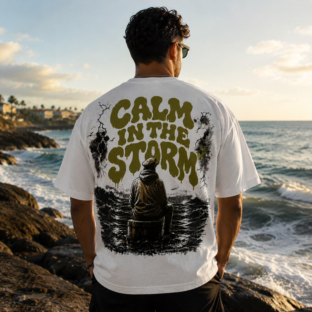 Calm In The Storm Boxy Fit T-Shirt – Premium Heavy Cotton Oversized Tee | White