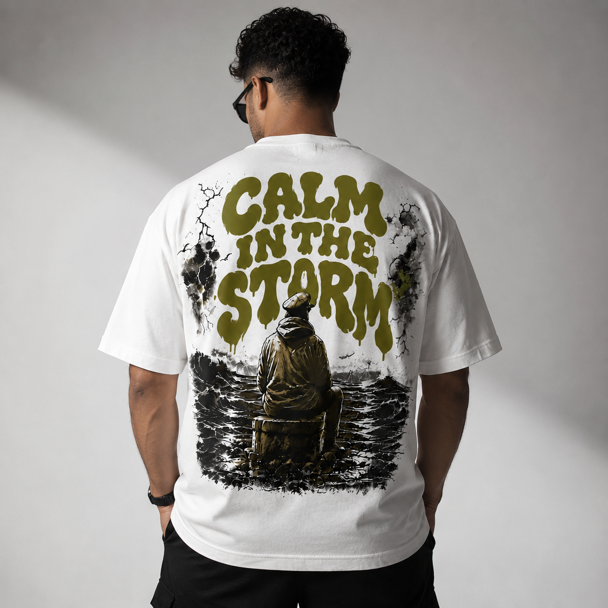 Calm In The Storm Boxy Fit T-Shirt – Premium Heavy Cotton Oversized Tee | White