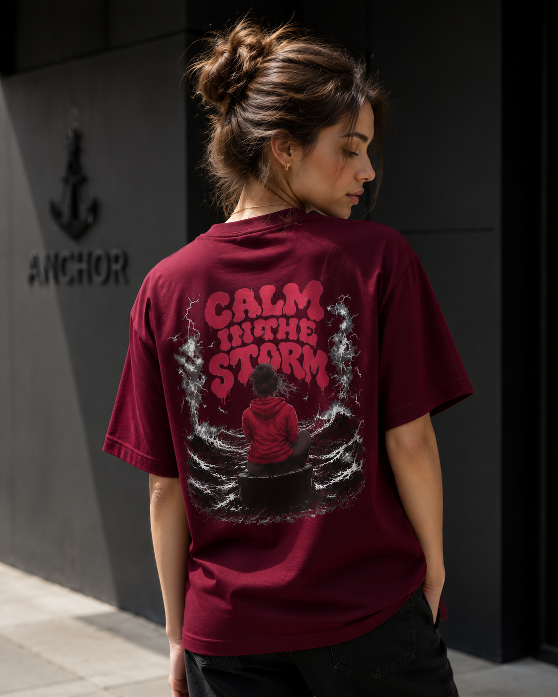 Anchor Women's Calm In The Storm Box Fit T-Shirt – Burgundy