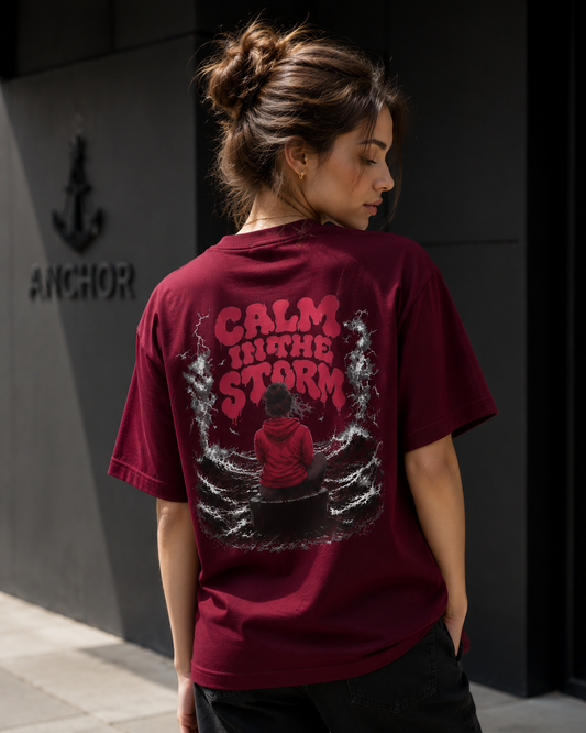 Anchor Women's Calm In The Storm Box Fit T-Shirt – Burgundy