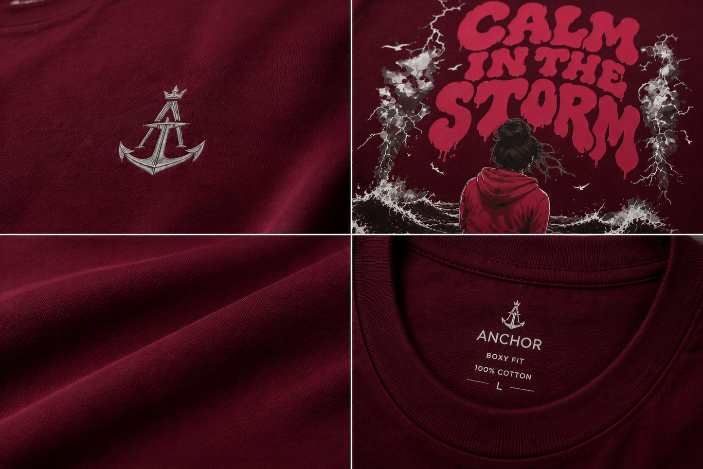 Anchor Women's Calm In The Storm Box Fit T-Shirt – Burgundy