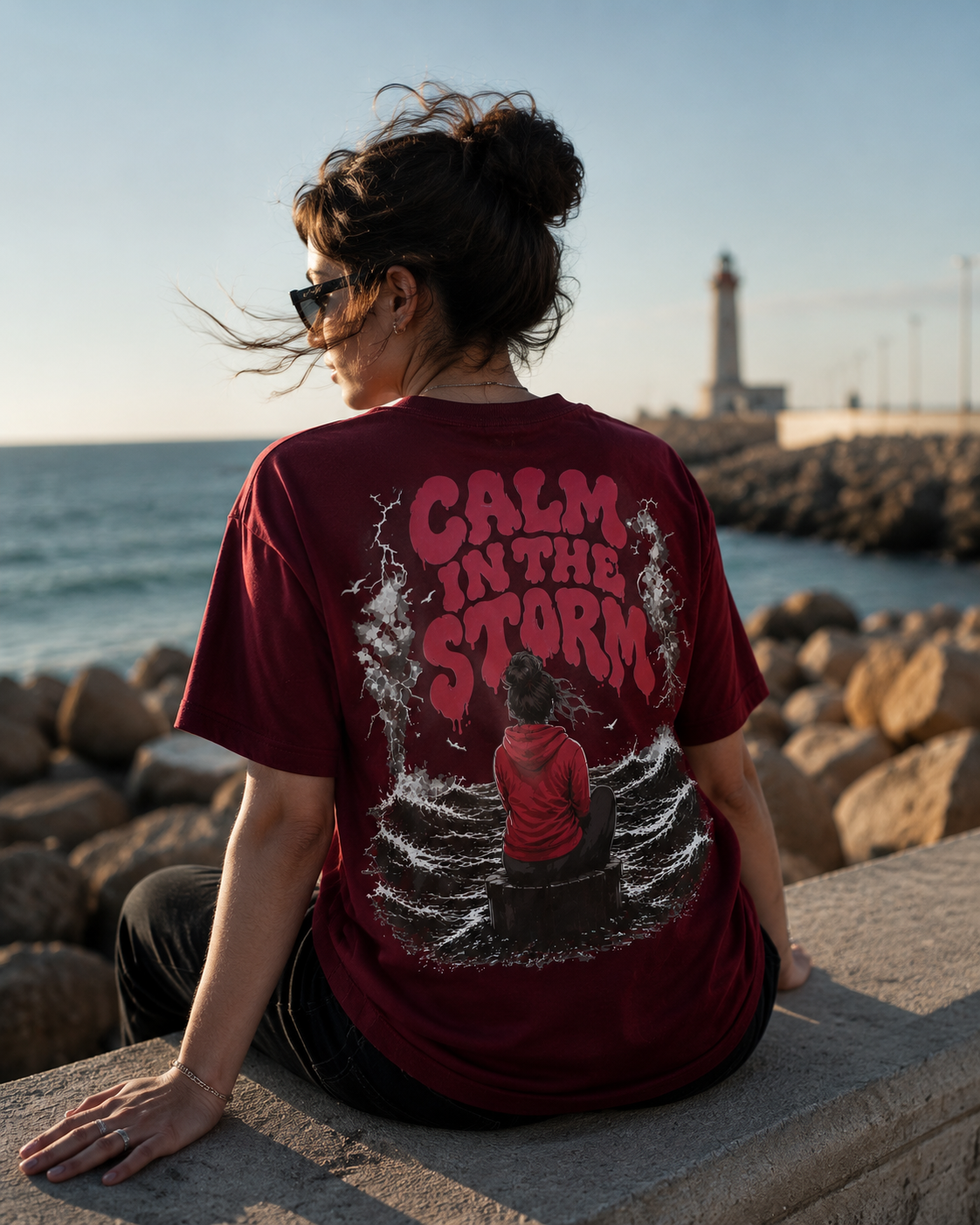 Anchor Women's Calm In The Storm Box Fit T-Shirt – Burgundy