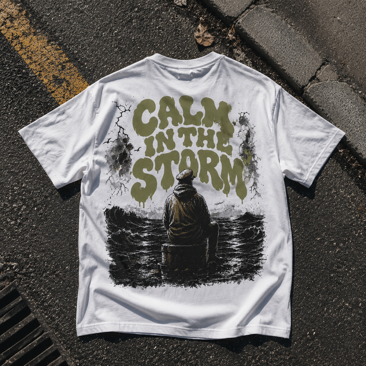Calm In The Storm Boxy Fit T-Shirt – Premium Heavy Cotton Oversized Tee | White